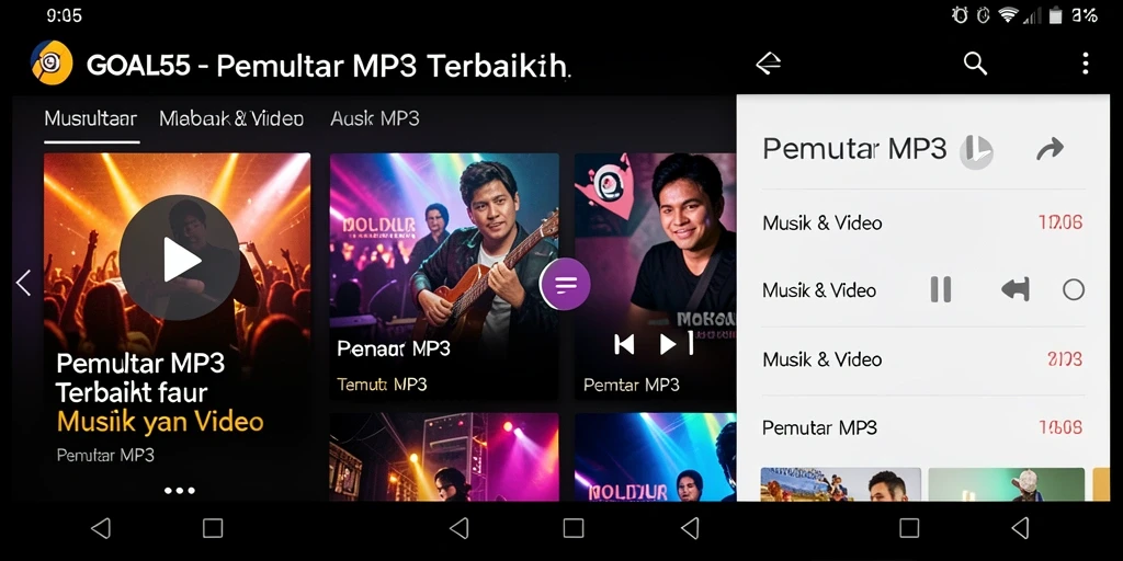 Antarmuka GOAL55 menampilkan pemutar MP3 yang intuitif dan modern.