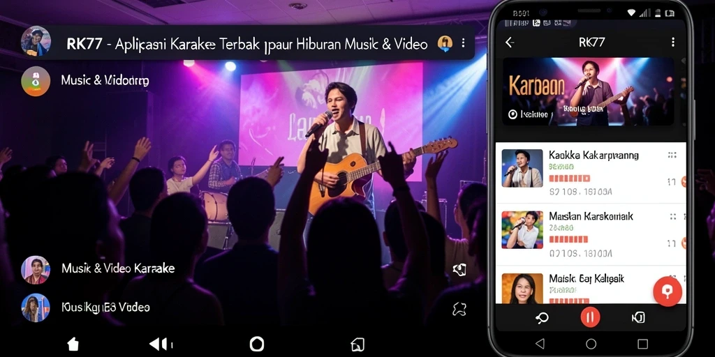 Tampilan antarmuka aplikasi RK77 dengan fitur karaoke yang menarik.