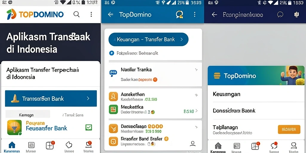 Tampilan antarmuka utama aplikasi TOPDOMINO untuk transfer bank yang mudah digunakan.