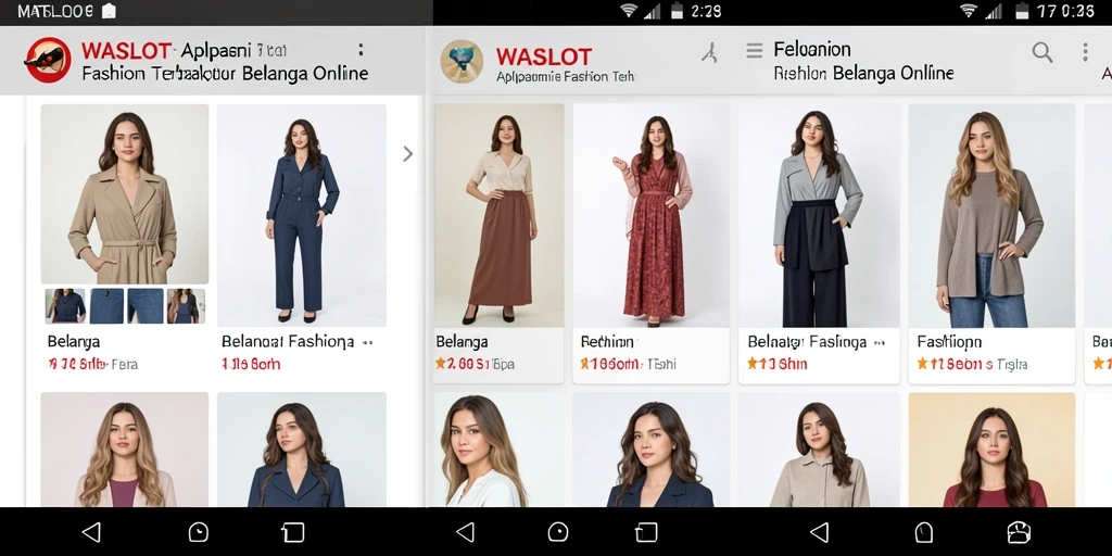 Antarmuka menarik aplikasi WASLOT dengan pilihan produk fashion bervariasi.